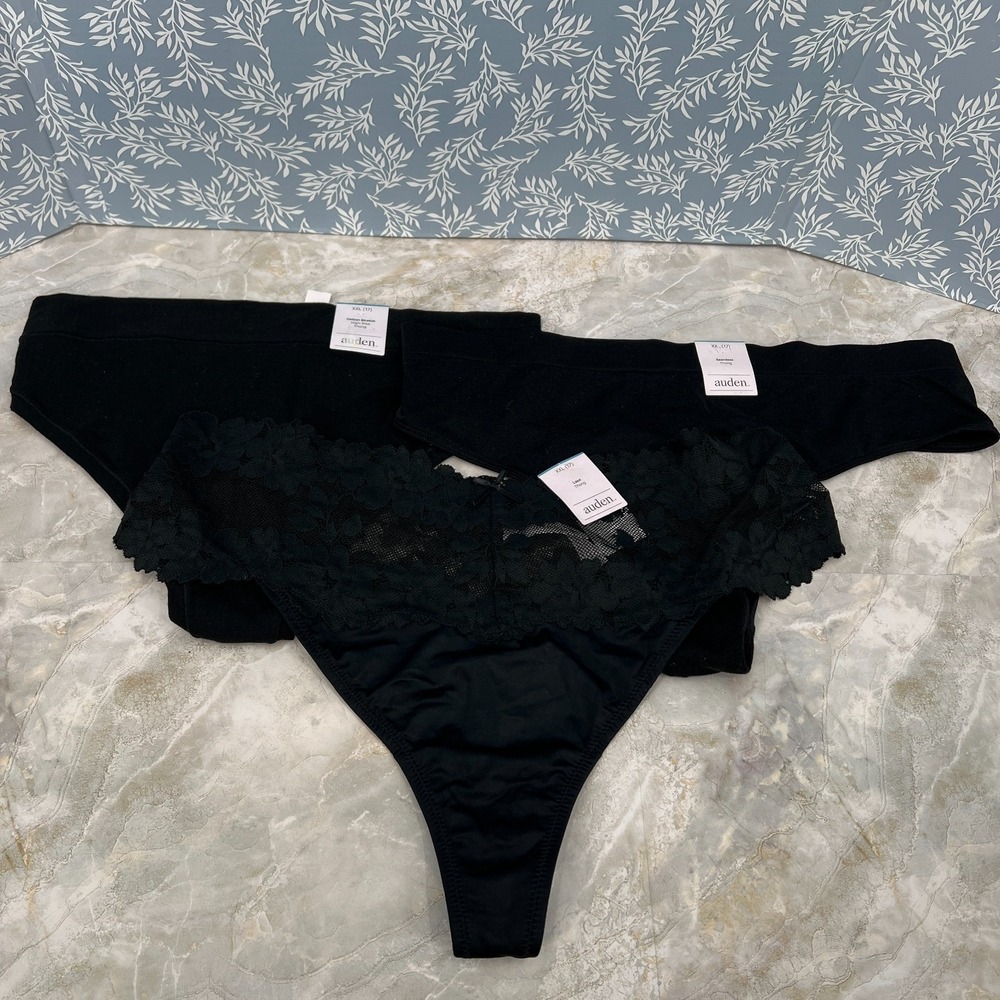 NEW lot Auden black thong panties seamless cotton stretch lace high rise XXL